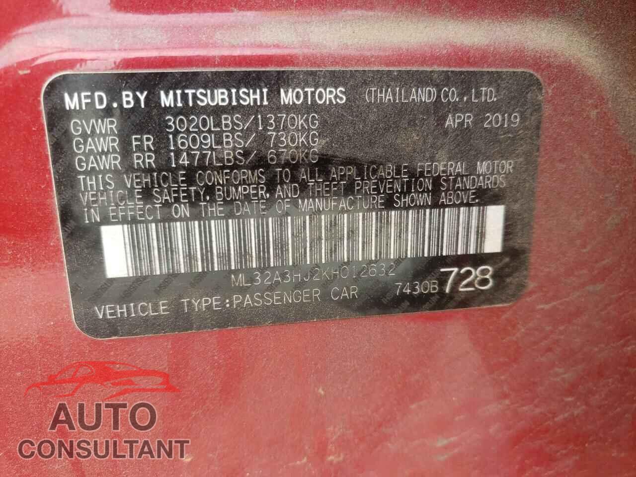 MITSUBISHI MIRAGE 2019 - ML32A3HJ2KH012632