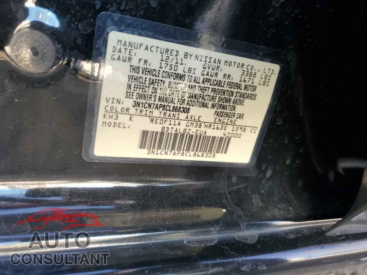 NISSAN VERSA 2012 - 3N1CN7AP8CL868308