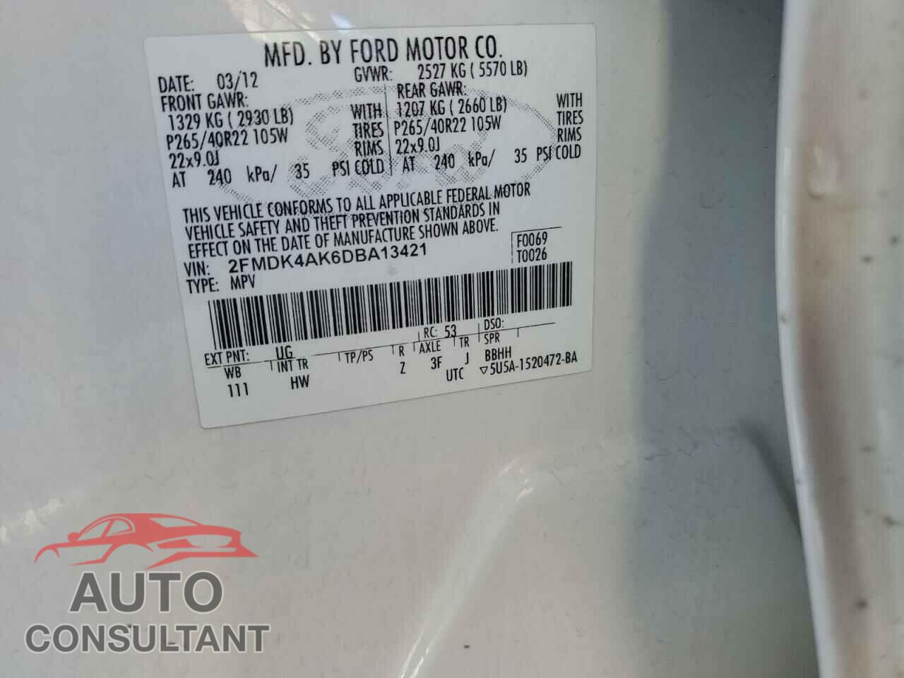 FORD EDGE 2013 - 2FMDK4AK6DBA13421
