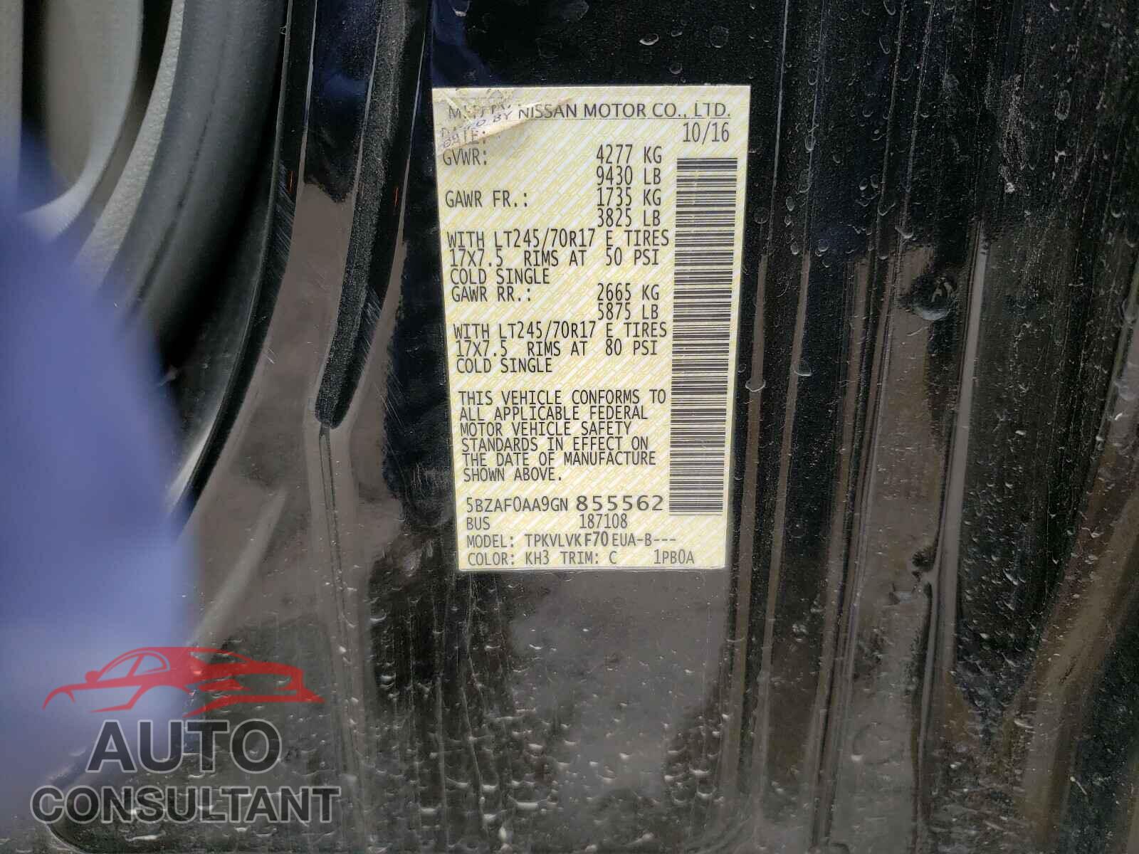 NISSAN NV 2016 - 5BZAF0AA9GN855562