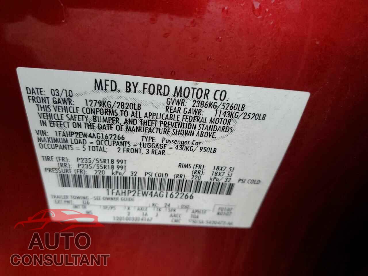 FORD TAURUS 2010 - 1FAHP2EW4AG162266