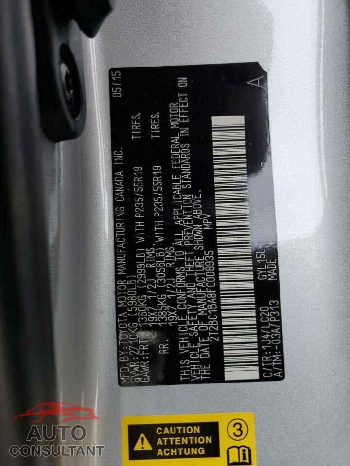 LEXUS RX450 2015 - 2T2BC1BA8FC008935