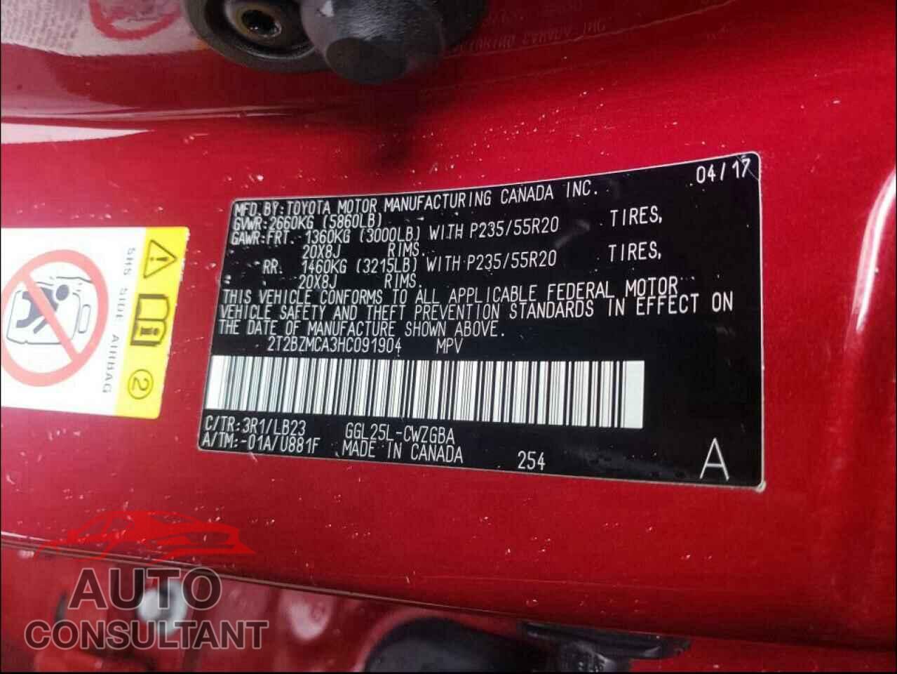 LEXUS RX350 2017 - 2T2BZMCA3HC091904