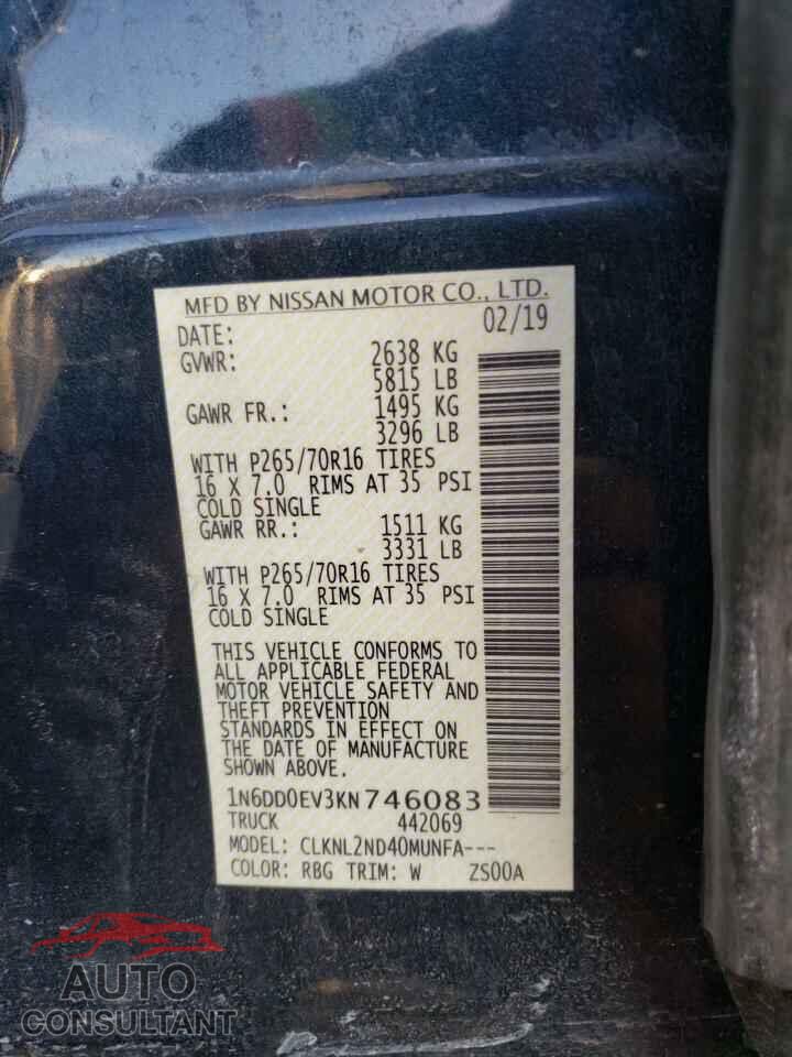 NISSAN FRONTIER 2019 - 1N6DD0EV3KN746083