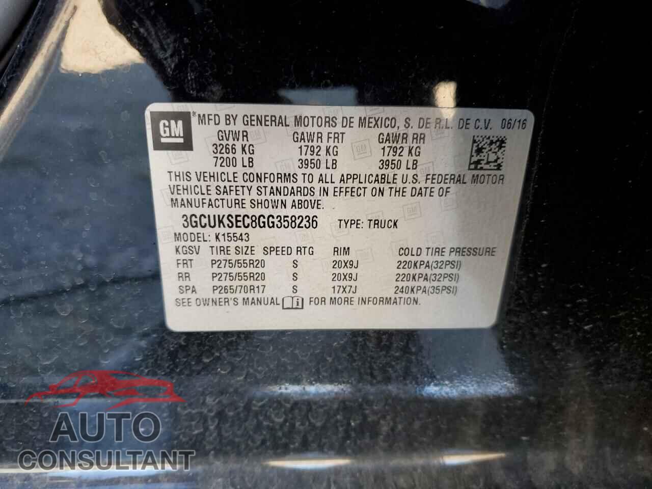 CHEVROLET SILVERADO 2016 - 3GCUKSEC8GG358236