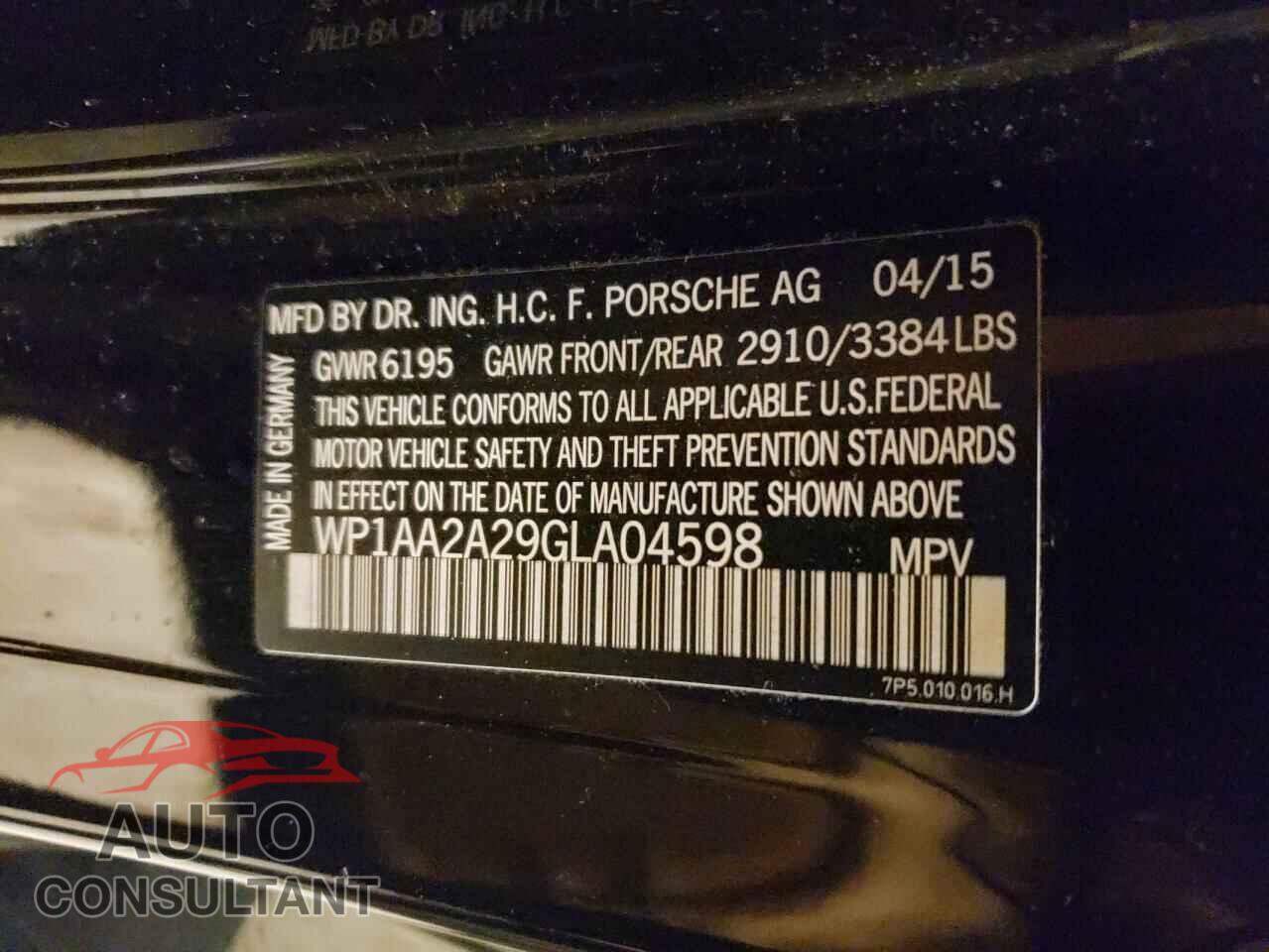 PORSCHE CAYENNE 2016 - WP1AA2A29GLA04598