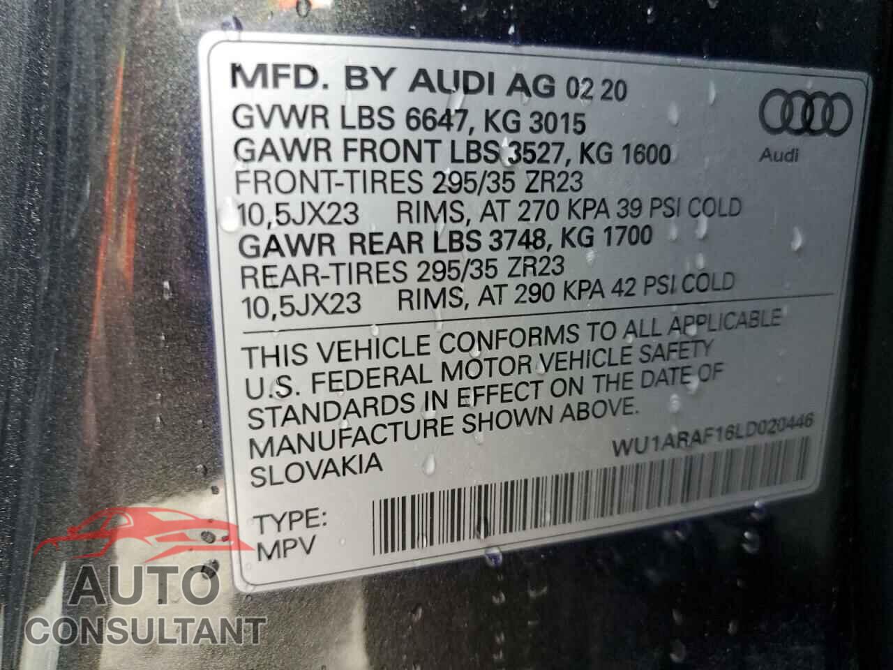 AUDI RS 2020 - WU1ARAF16LD020446