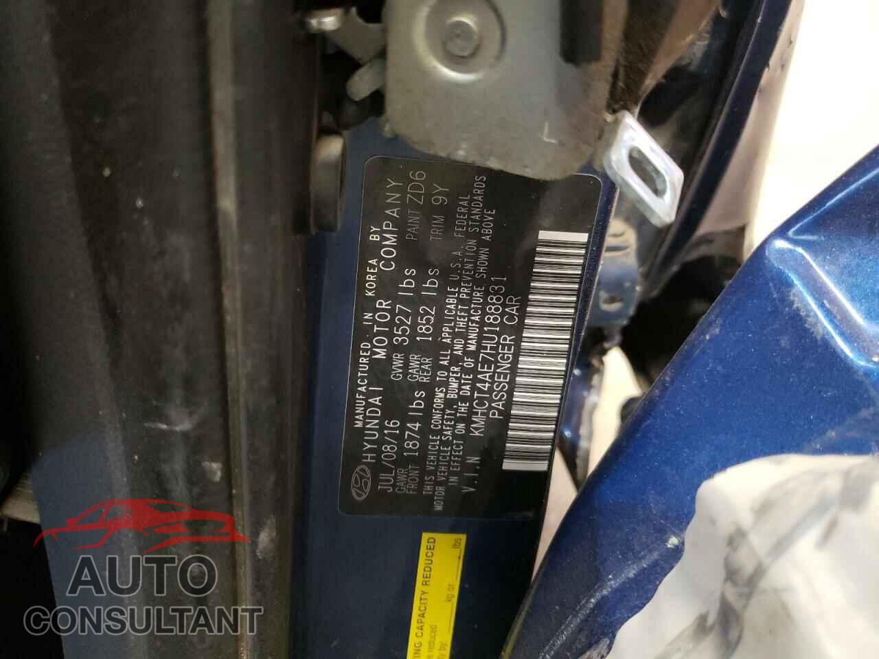 HYUNDAI ACCENT 2017 - KMHCT4AE7HU188831