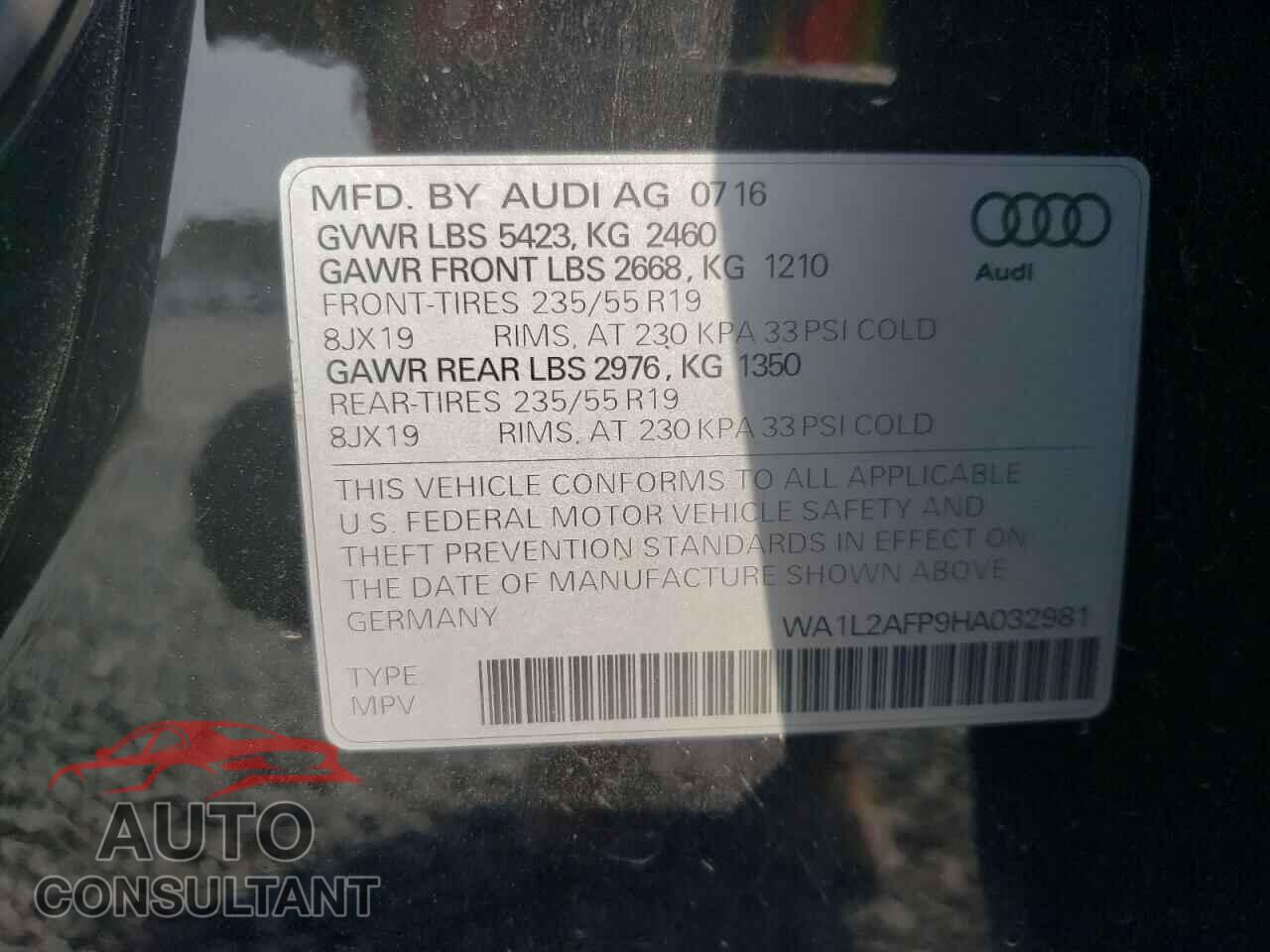 AUDI Q5 2017 - WA1L2AFP9HA032981