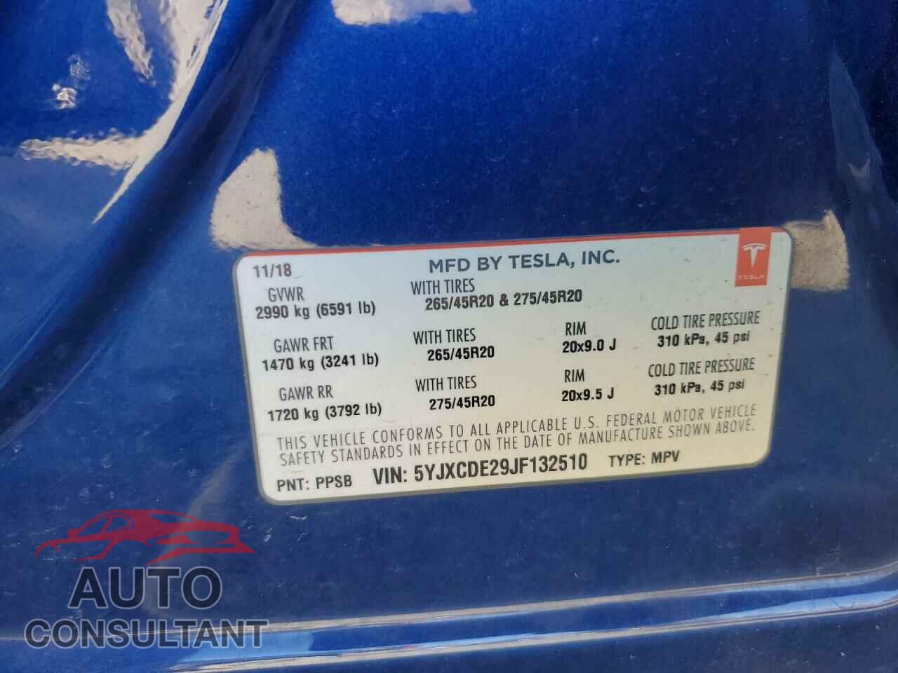 TESLA MODEL X 2018 - 5YJXCDE29JF132510