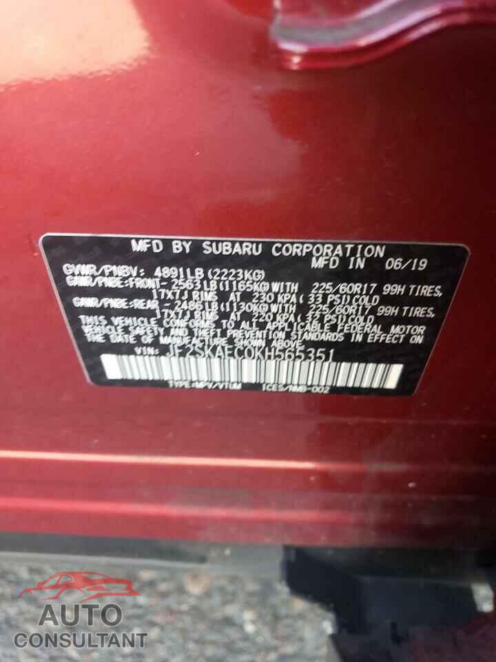 SUBARU FORESTER 2019 - JF2SKAEC0KH565351