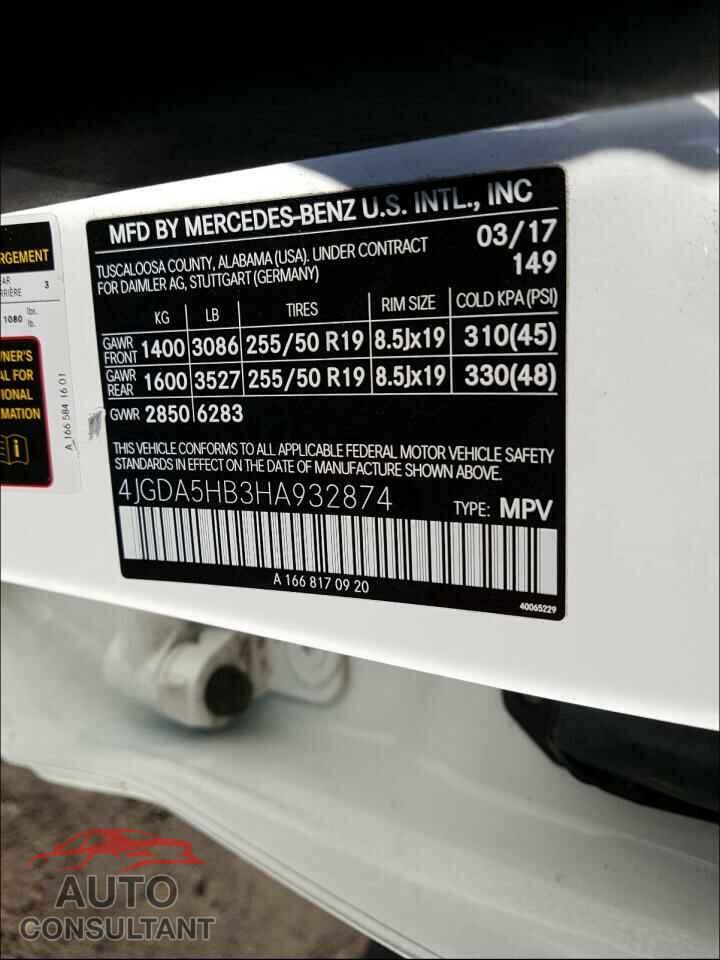 MERCEDES-BENZ G CLASS 2017 - 4JGDA5HB3HA932874