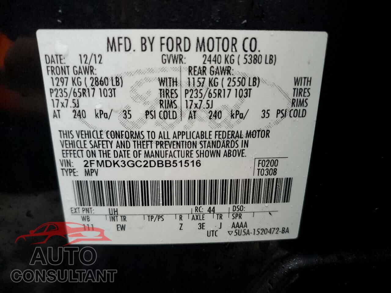 FORD EDGE 2013 - 2FMDK3GC2DBB51516