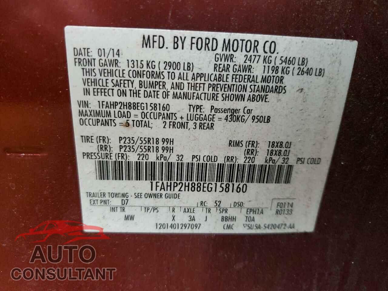 FORD TAURUS 2014 - 1FAHP2H88EG158160
