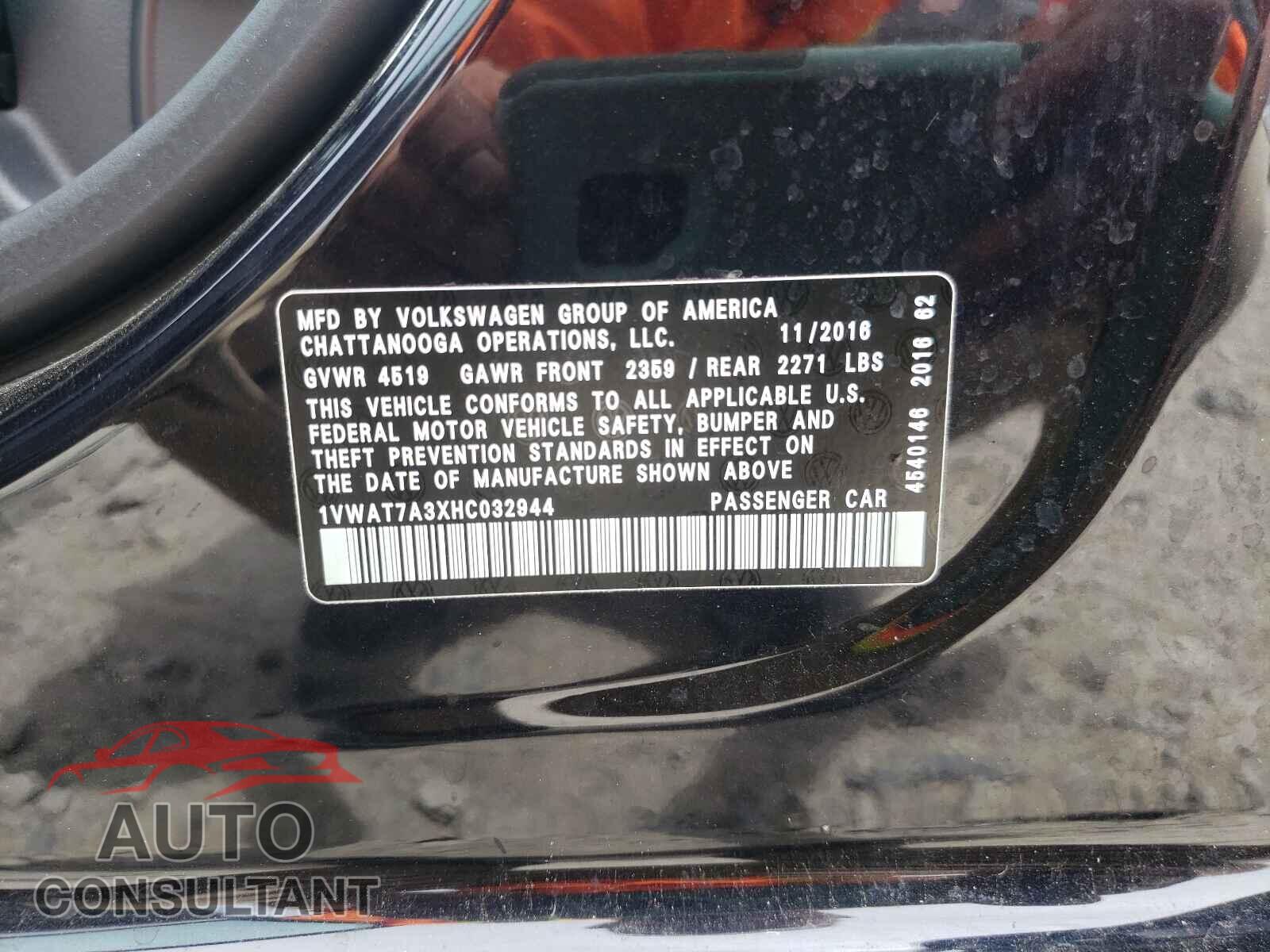 VOLKSWAGEN PASSAT 2017 - 1VWAT7A3XHC032944