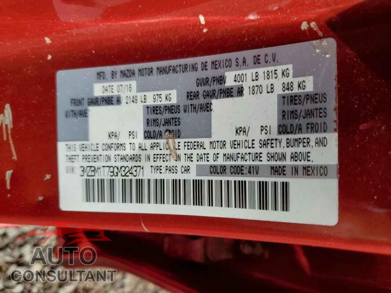 MAZDA 3 2016 - 3MZBM1T79GM324371