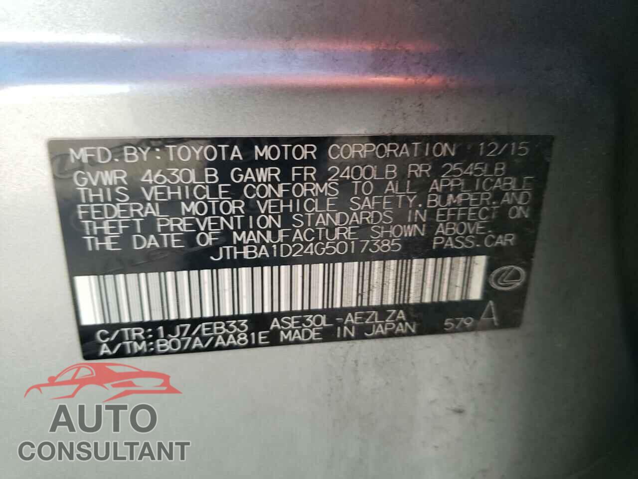 LEXUS IS 2016 - JTHBA1D24G5017385