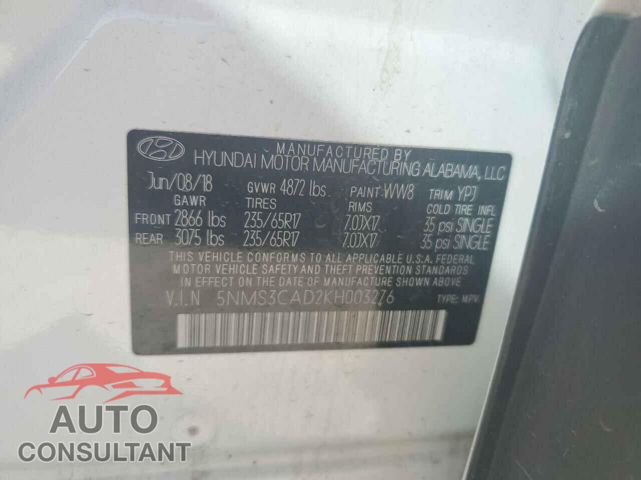 HYUNDAI SANTA FE 2019 - 5NMS3CAD2KH003276