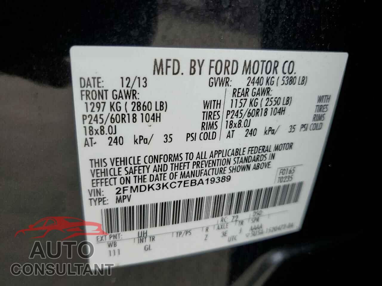 FORD EDGE 2014 - 2FMDK3KC7EBA19389