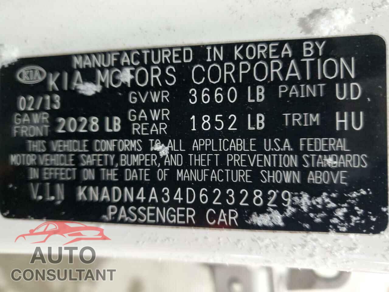 KIA RIO 2013 - KNADN4A34D6232829
