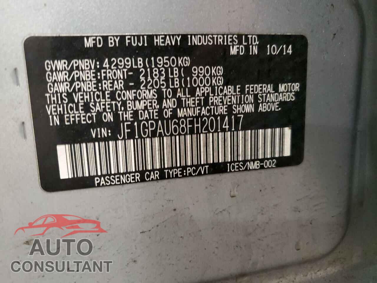 SUBARU IMPREZA 2015 - JF1GPAU68FH201417