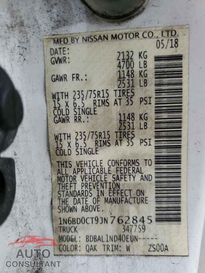 NISSAN FRONTIER 2018 - 1N6BD0CT9JN762845
