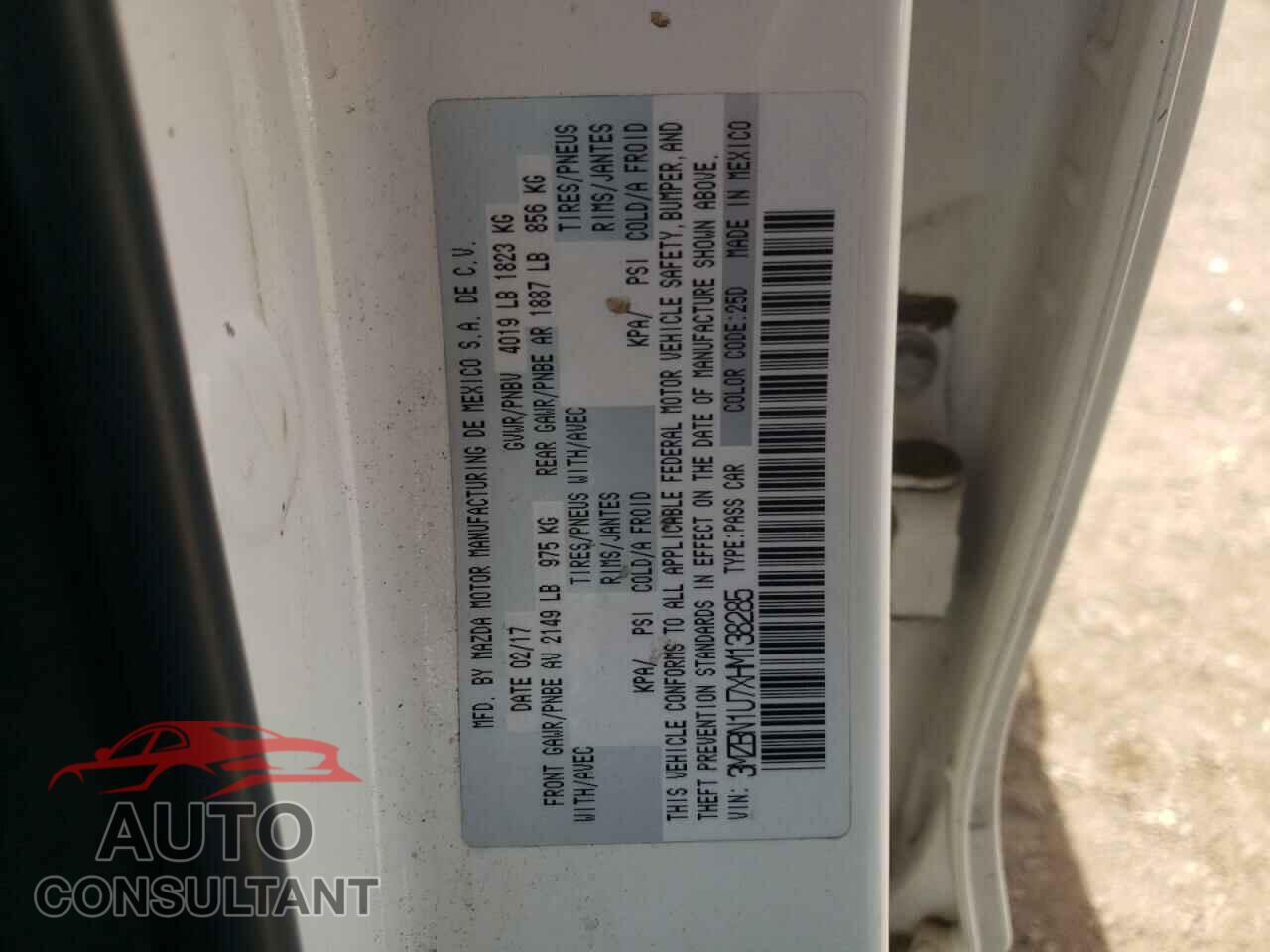 MAZDA 3 2017 - 3MZBN1U7XHM138285
