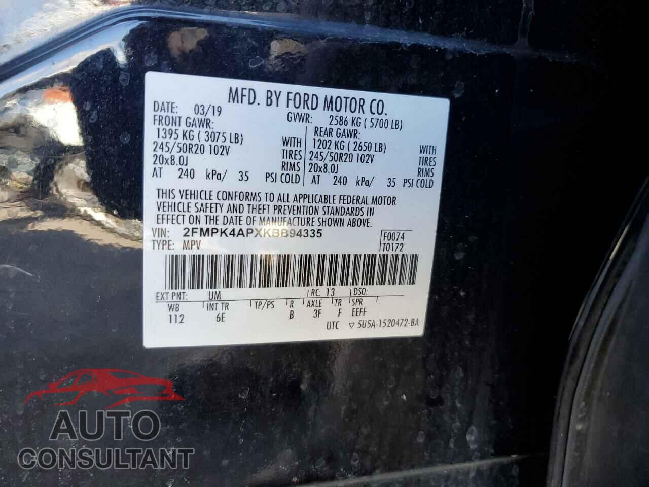 FORD EDGE 2019 - 2FMPK4APXKBB94335