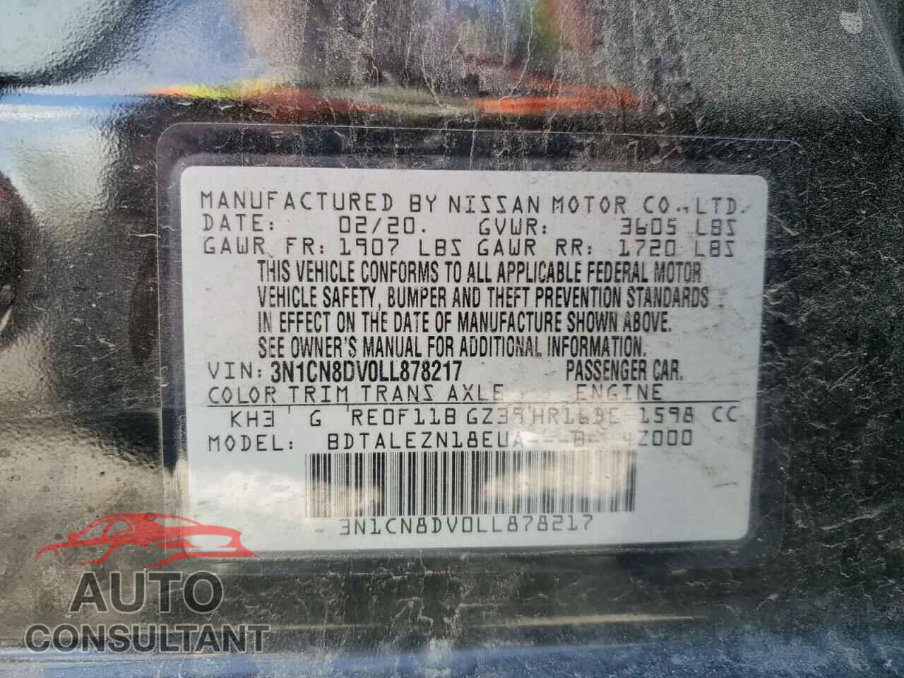 NISSAN VERSA 2020 - 3N1CN8DV0LL878217