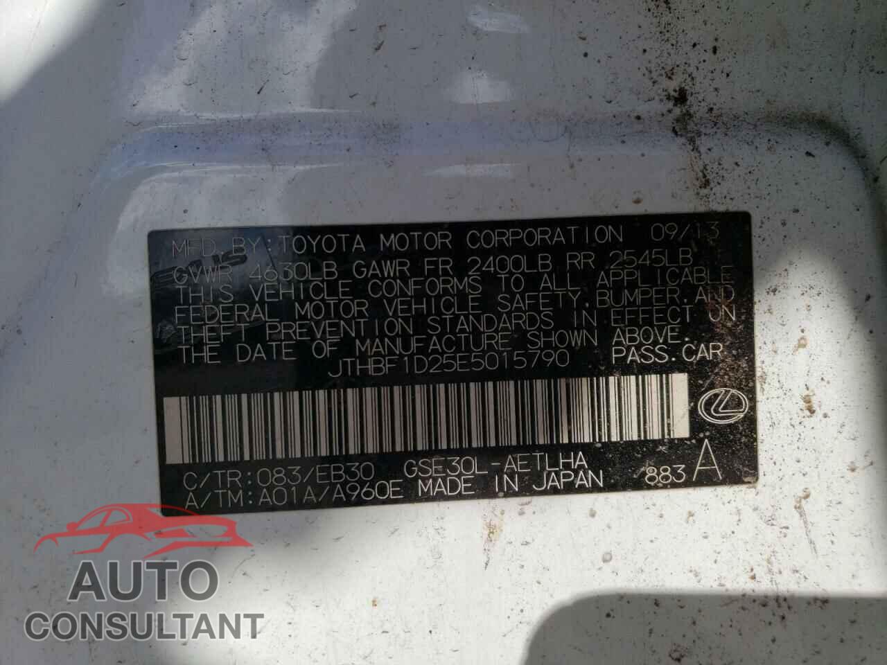 LEXUS IS 2014 - JTHBF1D25E5015790