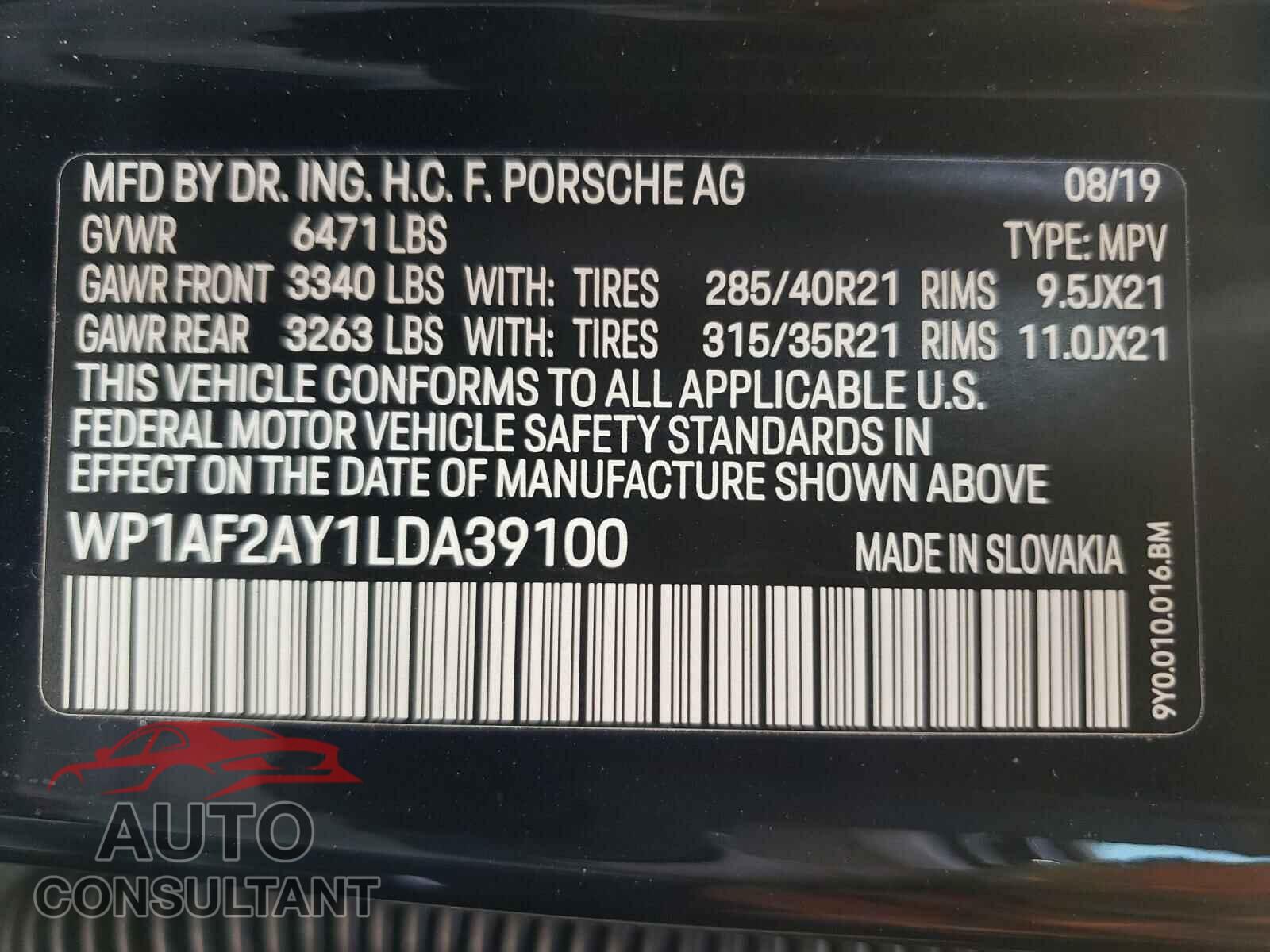 PORSCHE CAYENNE 2020 - WP1AF2AY1LDA39100