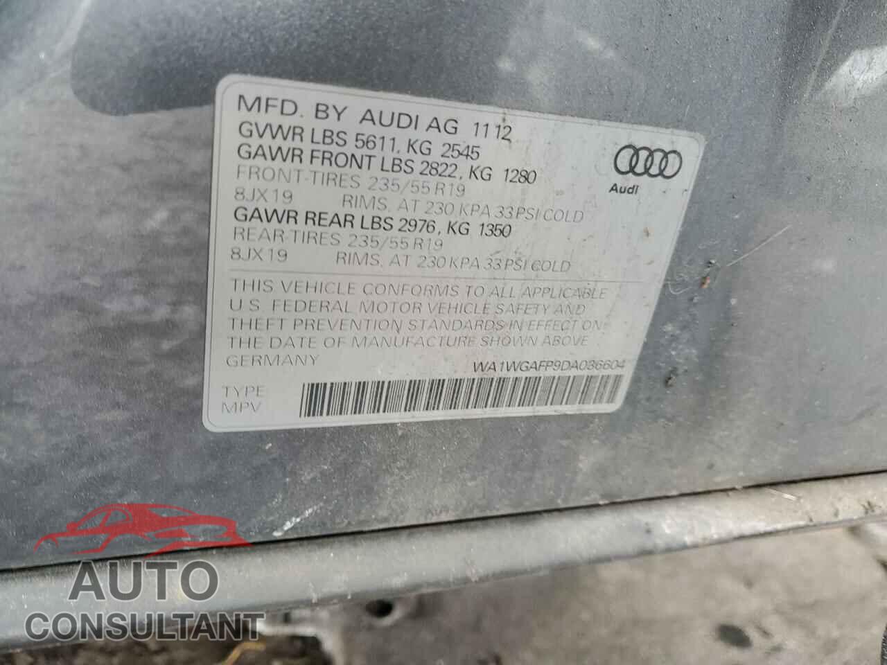 AUDI Q5 2013 - WA1WGAFP9DA036604