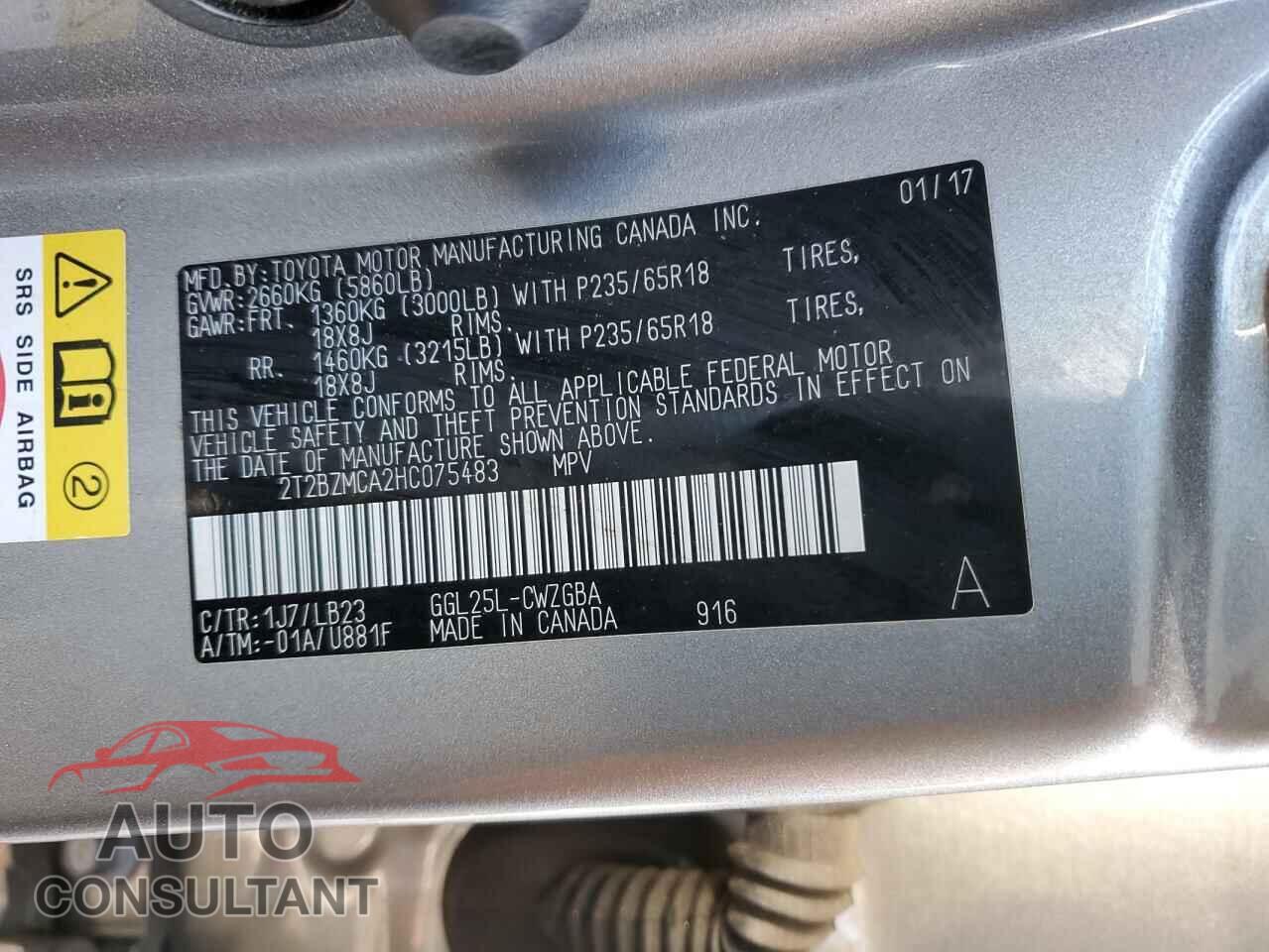 LEXUS RX350 2017 - 2T2BZMCA2HC075483