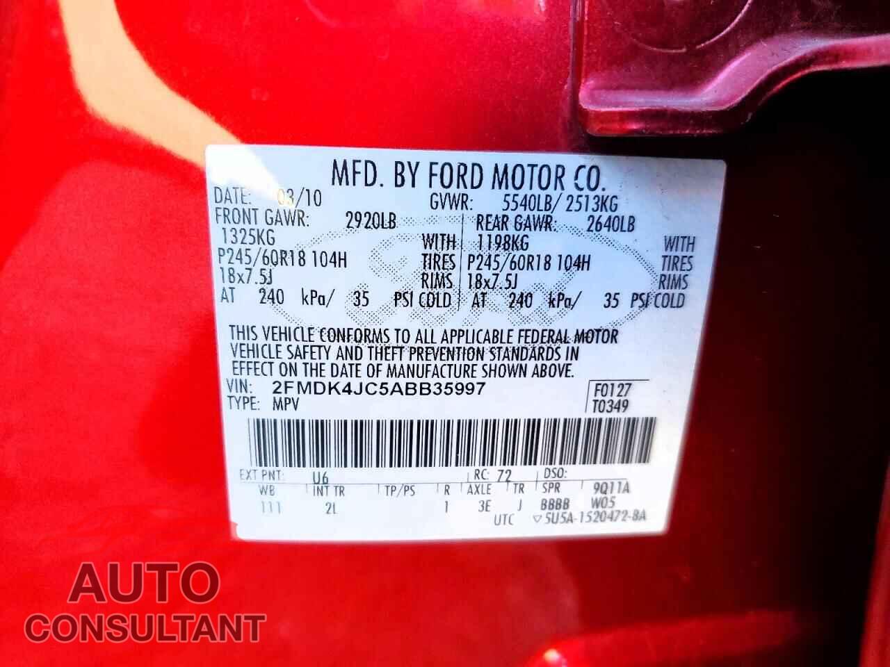 FORD EDGE 2010 - 2FMDK4JC5ABB35997