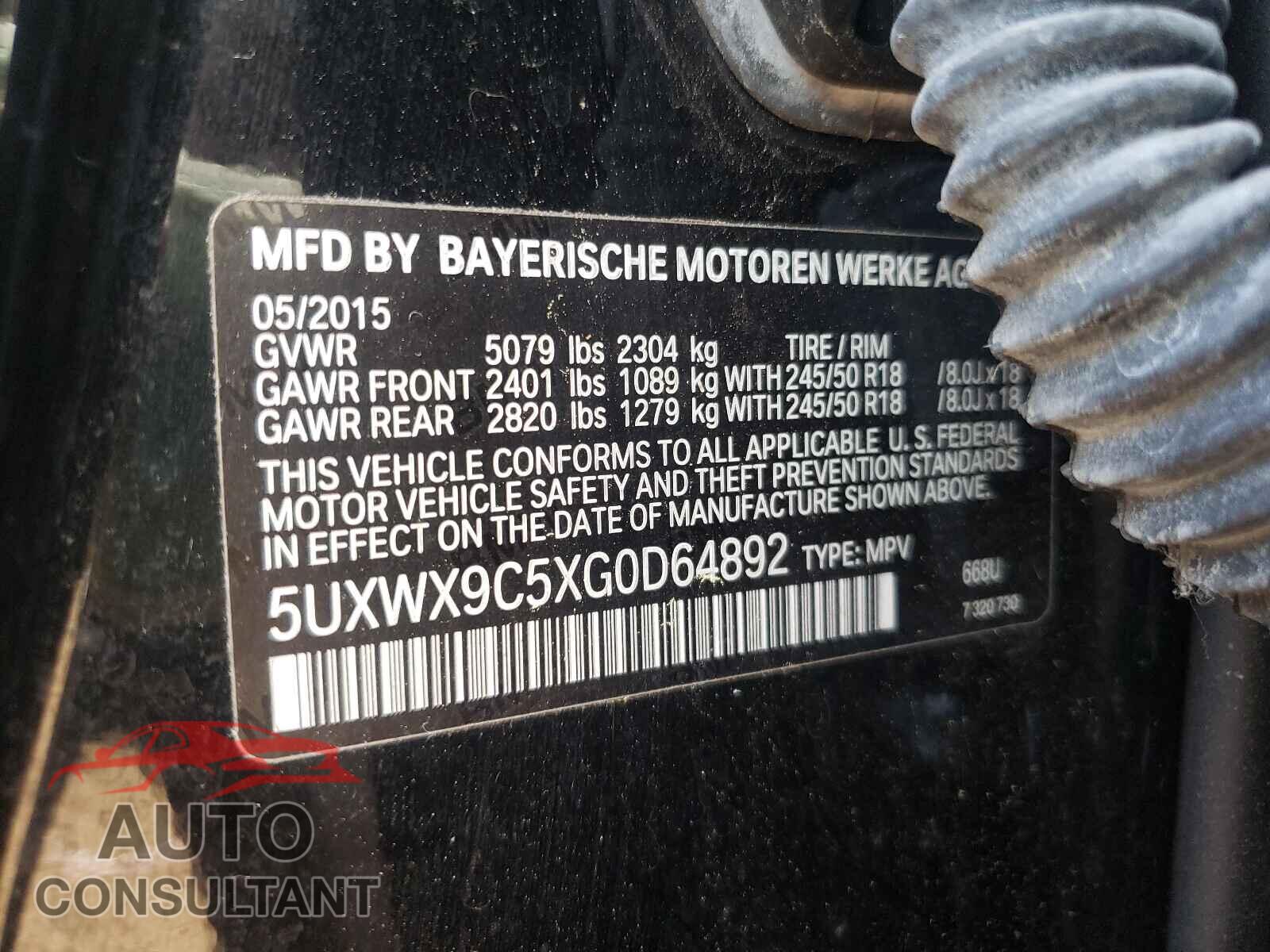 BMW X3 2016 - 5UXWX9C5XG0D64892