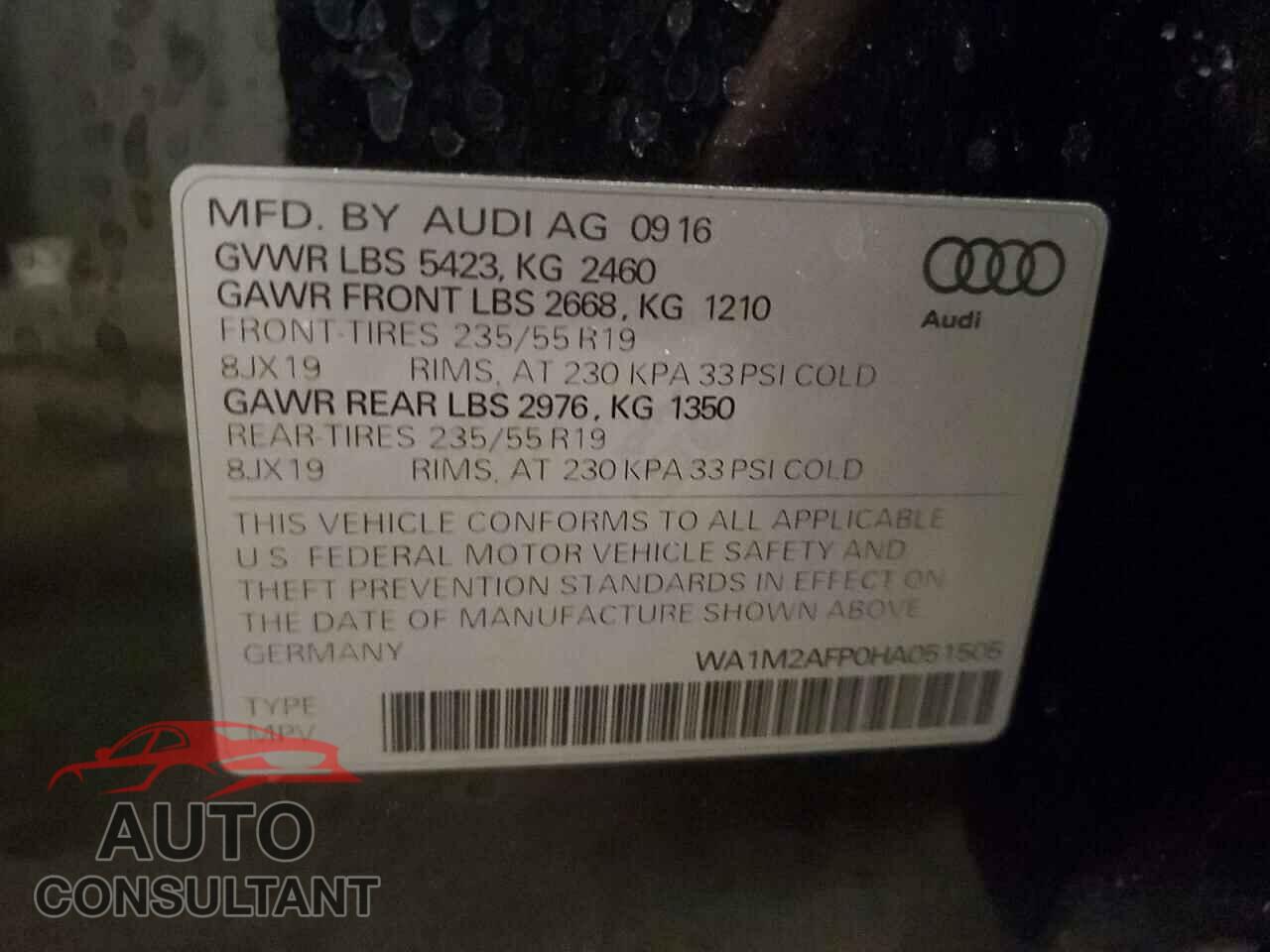 AUDI Q5 2017 - WA1M2AFP0HA051505
