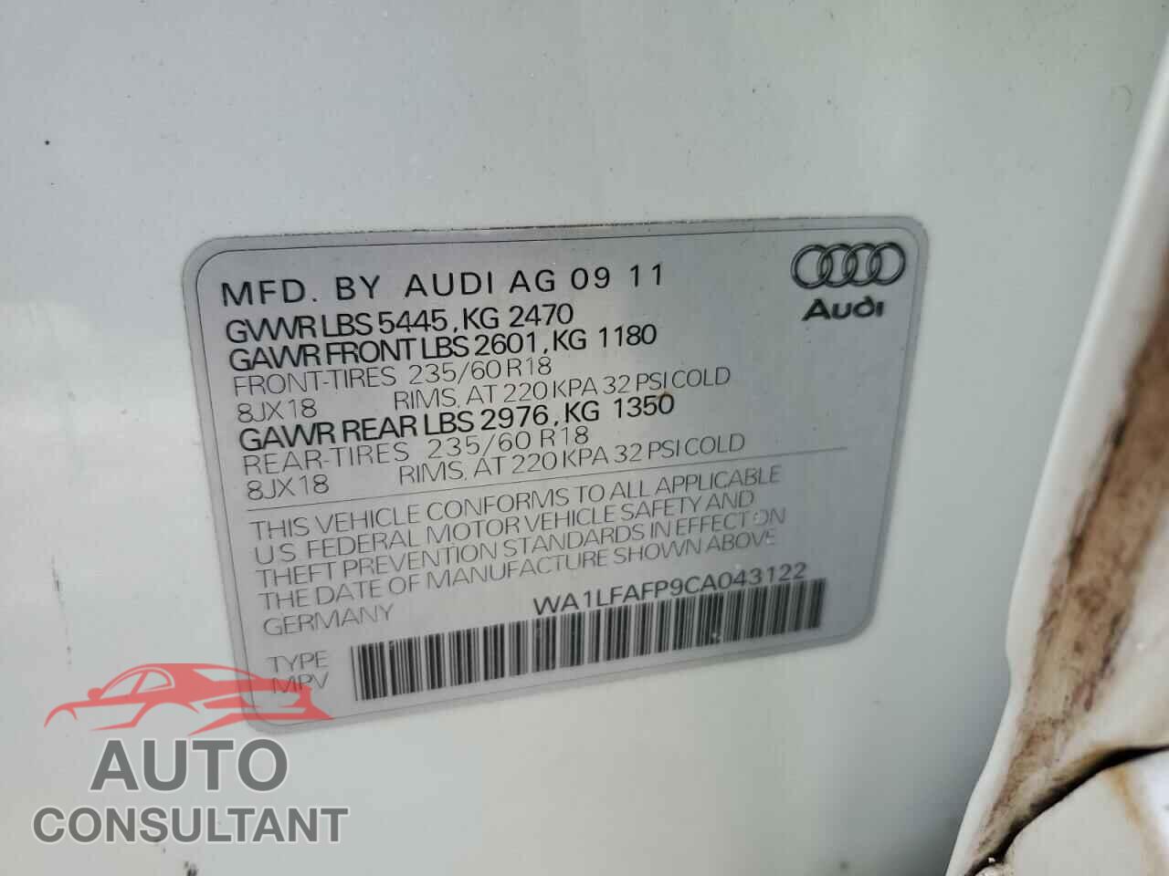 AUDI Q5 2012 - WA1LFAFP9CA043122