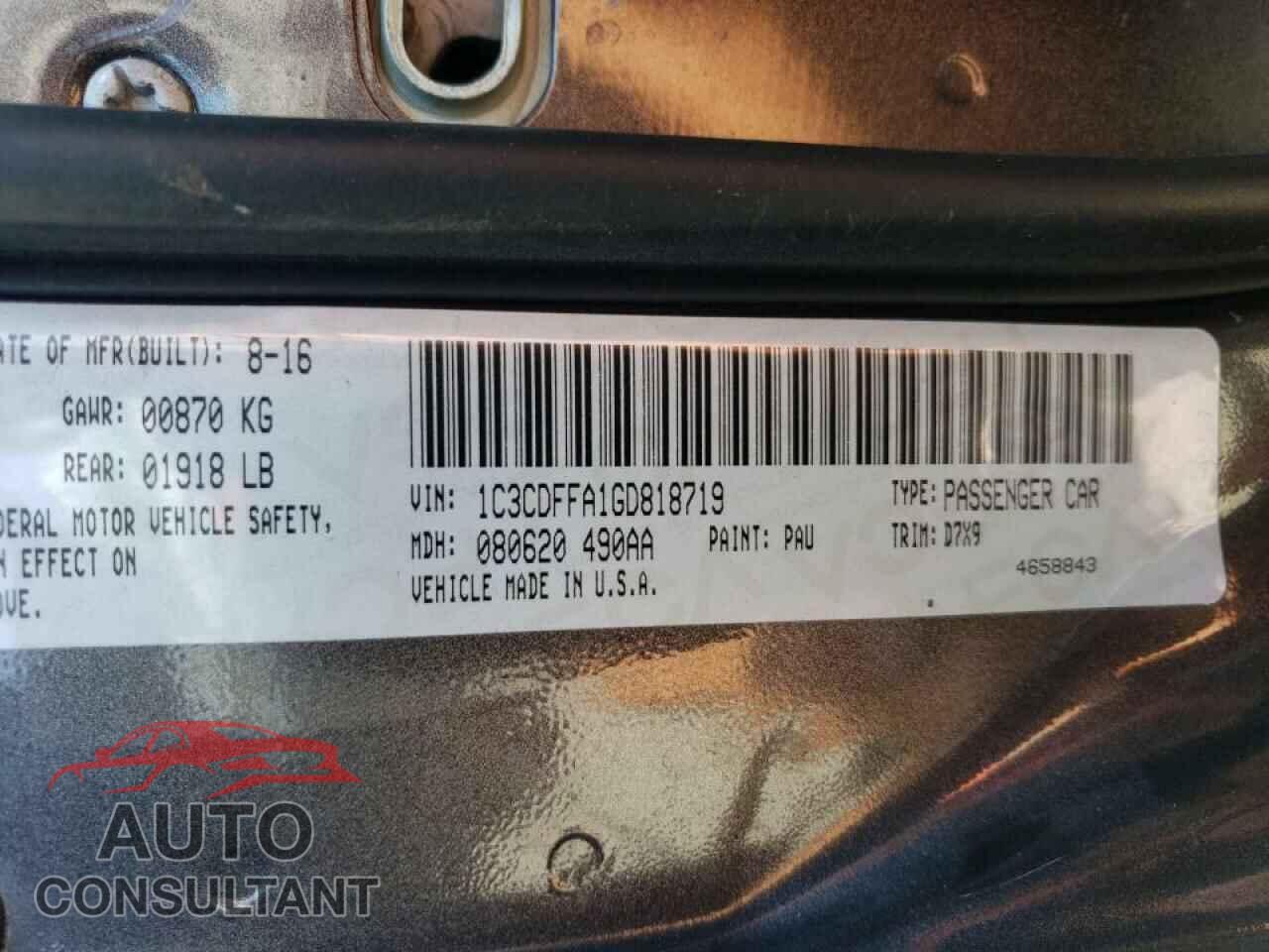 DODGE DART 2016 - 1C3CDFFA1GD818719