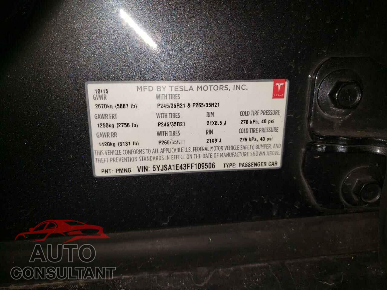 TESLA MODEL S 2015 - 5YJSA1E43FF109506