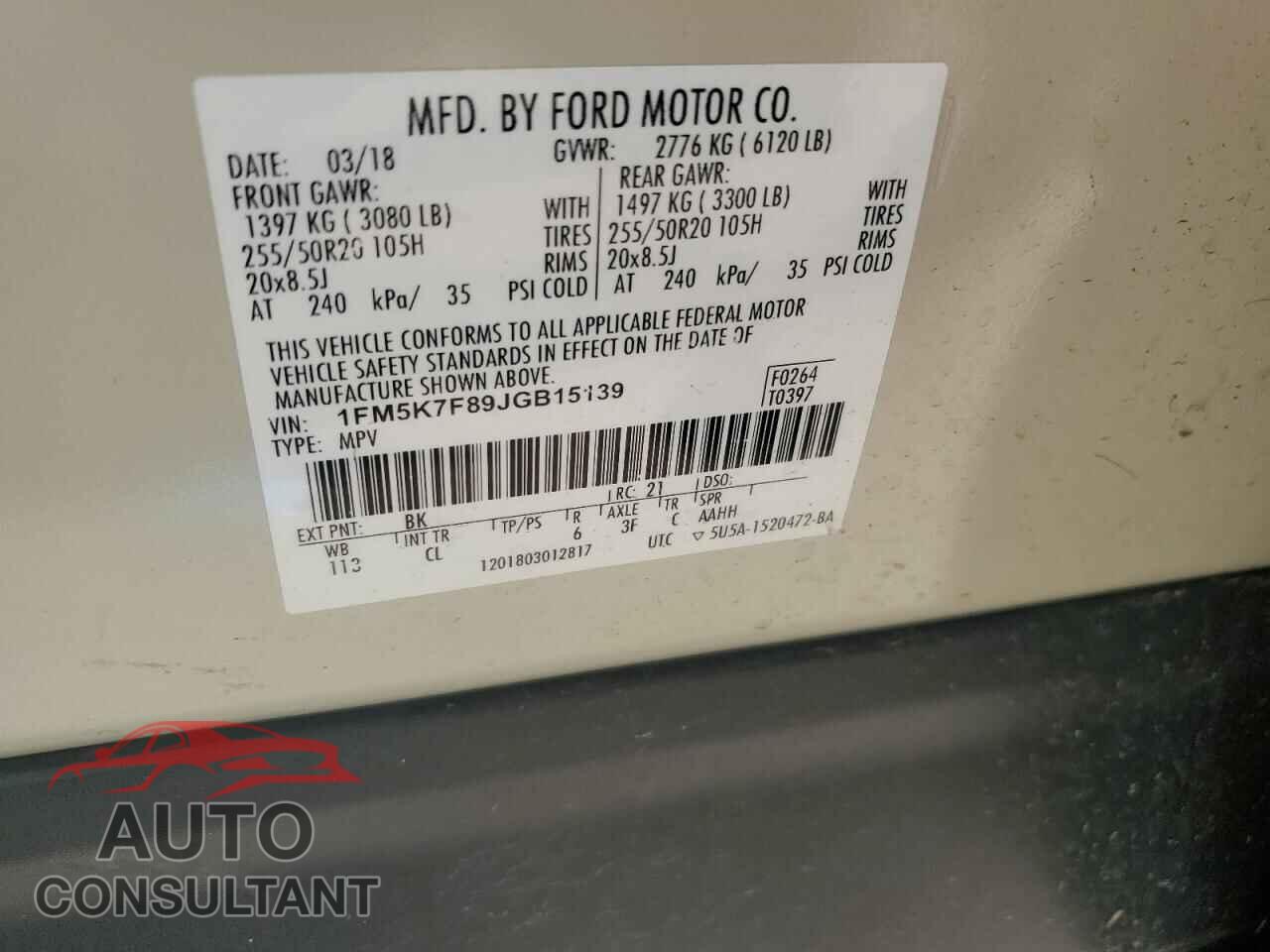 FORD EXPLORER 2018 - 1FM5K7F89JGB15139