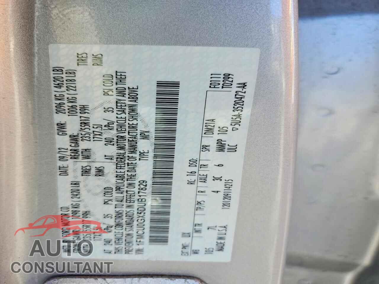 FORD ESCAPE 2013 - 1FMCU0GX5DUB17829
