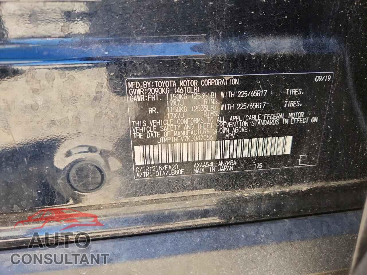 TOYOTA RAV4 2019 - JTMP1RFV7KD047086