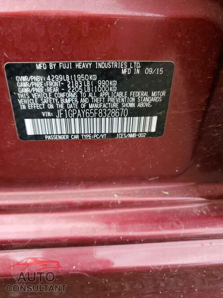 SUBARU IMPREZA 2015 - JF1GPAY65F8328670