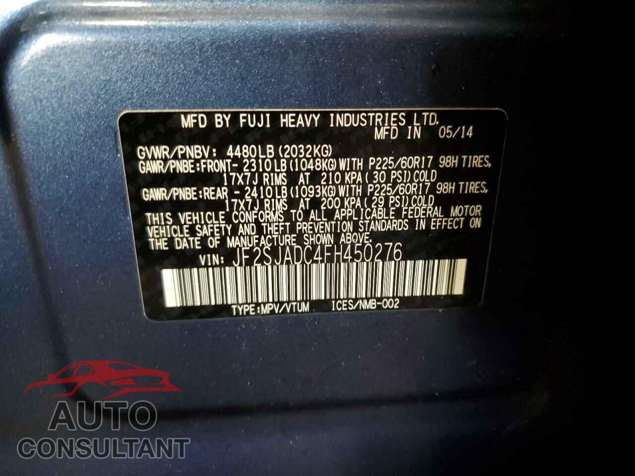 SUBARU FORESTER 2015 - JF2SJADC4FH450276