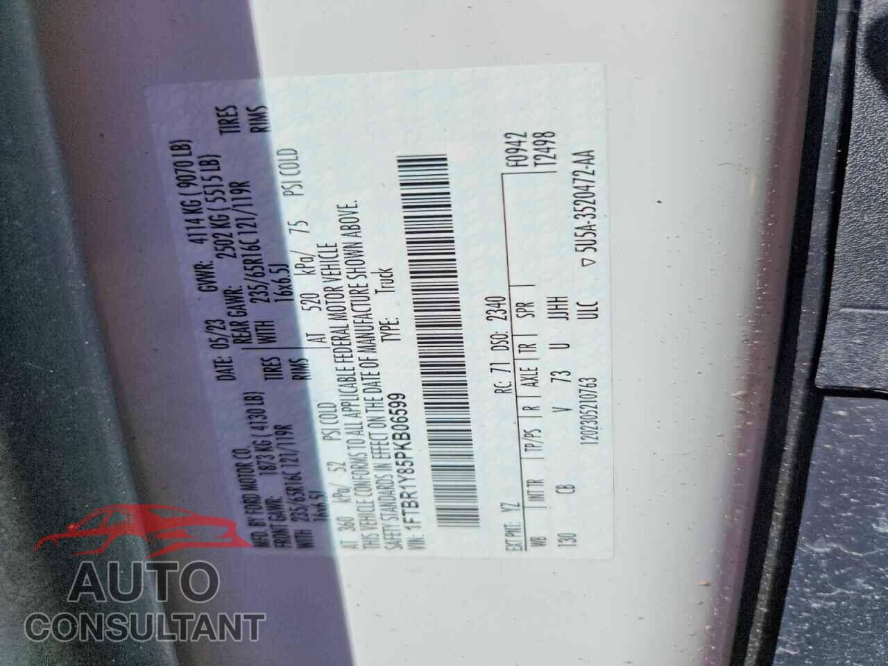 FORD TRANSIT 2023 - 1FTBR1Y85PKB06599