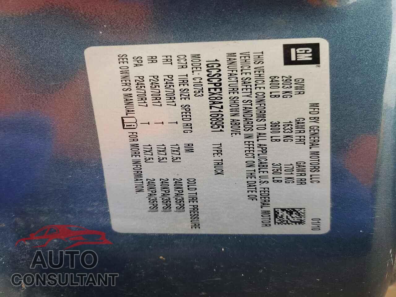 CHEVROLET SILVERADO 2010 - 1GCSCPEX8AZ168951