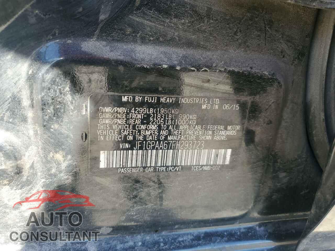 SUBARU IMPREZA 2015 - JF1GPAA67FH293723