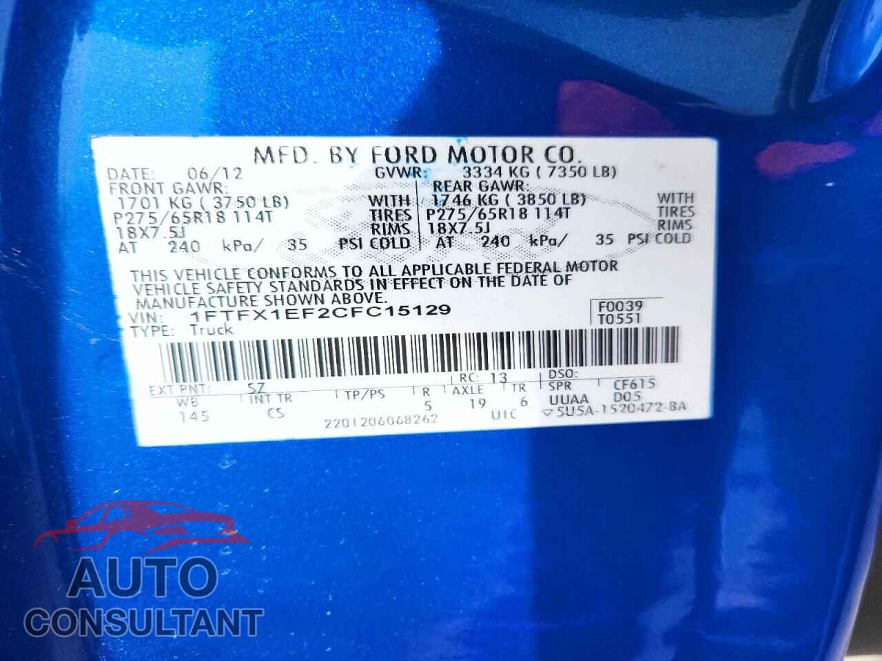FORD F150 2012 - 1FTFX1EF2CFC15129