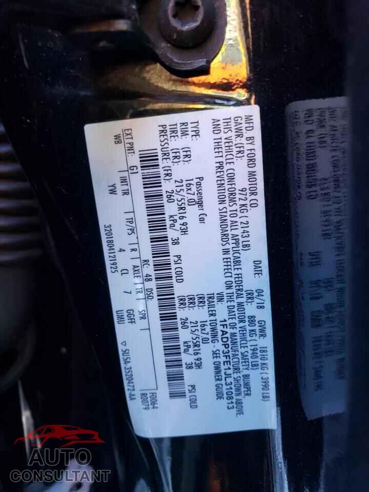FORD FOCUS 2018 - 1FADP3FE1JL310813