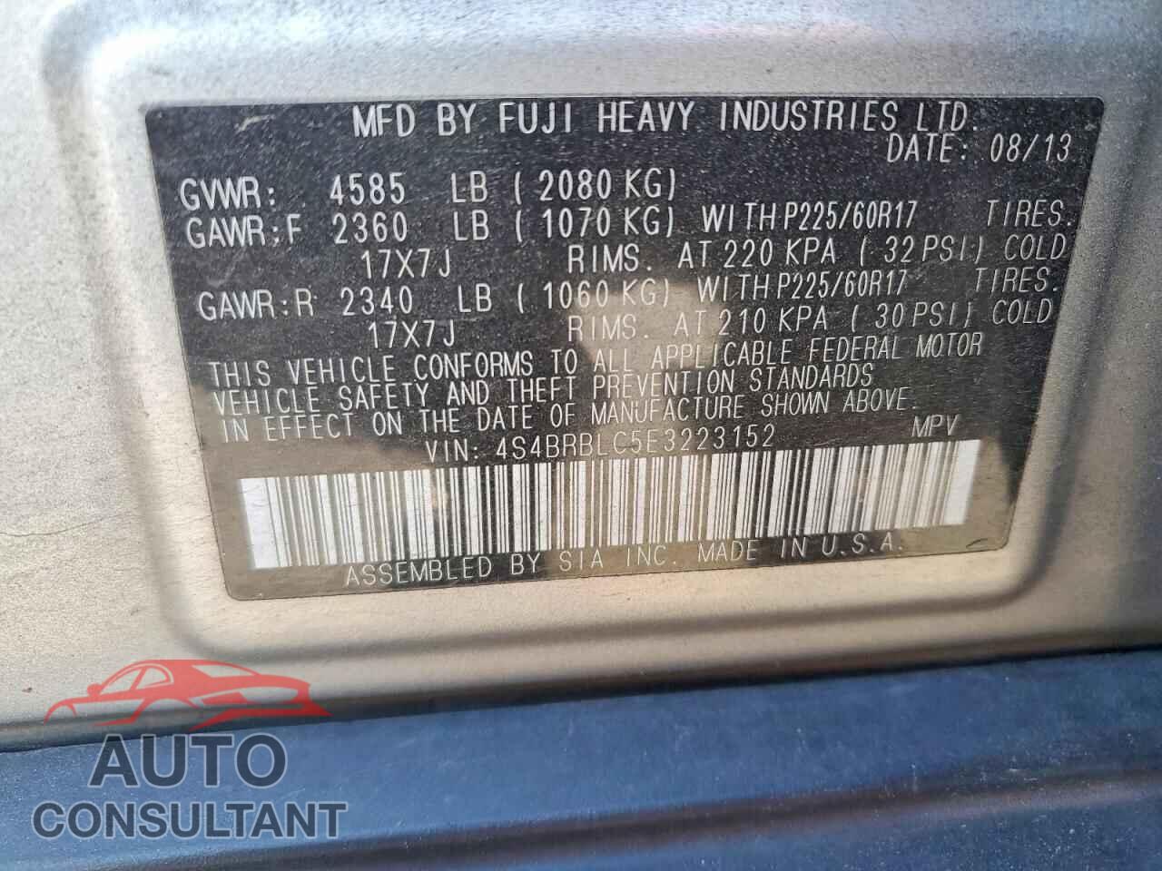 SUBARU OUTBACK 2014 - 4S4BRBLC5E3223152